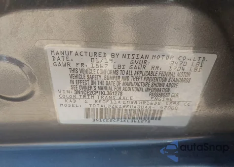 2019 Nissan Versa Note Sv z USA, uszkodzony, nr VIN 3N1CE2CP1KL361278